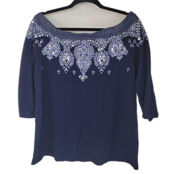 Chicos Embroidered Off-the-Shoulder Top - Picture 1 of 5